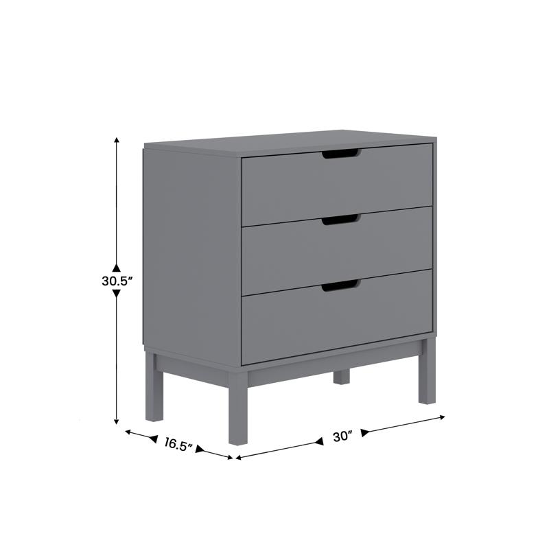 Flash Furniture Dallas Wooden 3-Drawer Dresser For Bedroom Chest Of Drawers For Kids In Gray