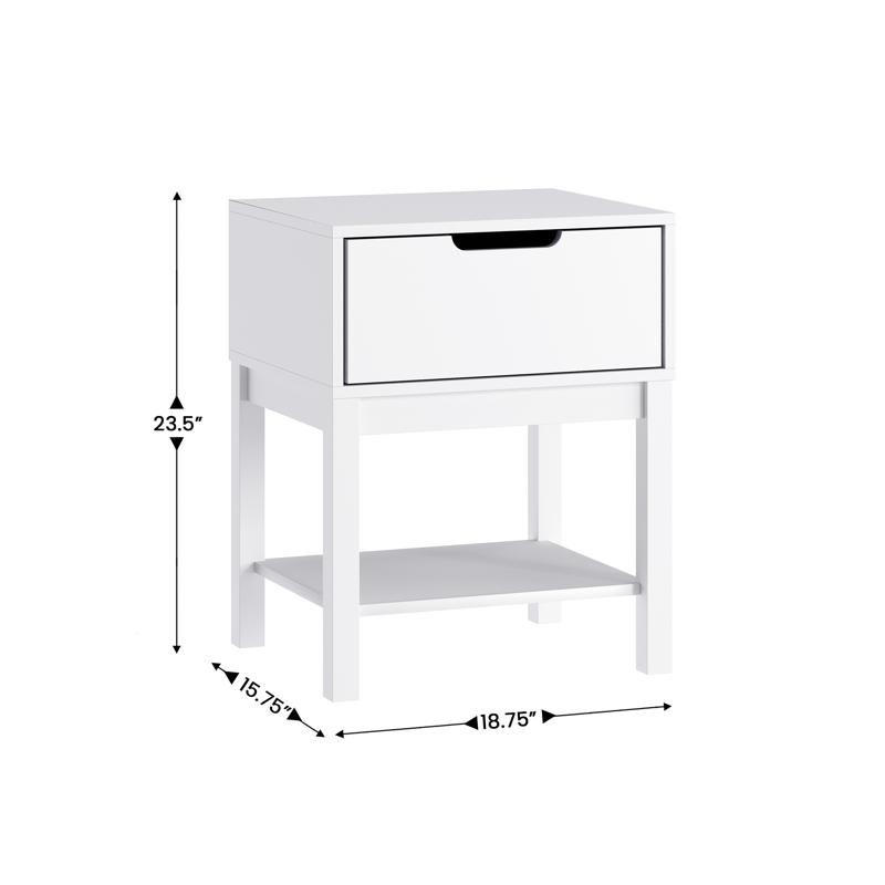Flash Furniture Dallas Wooden Night Stand Bedroom Side Table With Storage Drawer And Shelf For Kids In White