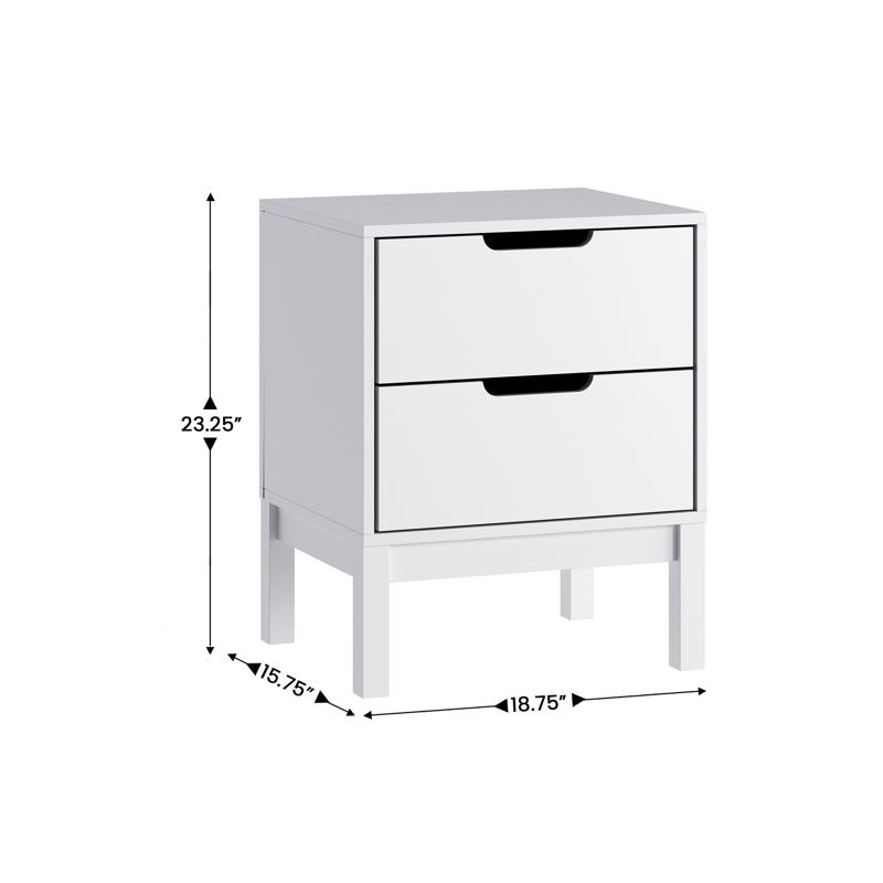 Flash Furniture Dallas Wooden Night Stand Bedroom Side Table With 2 Storage Drawers For Kids In White