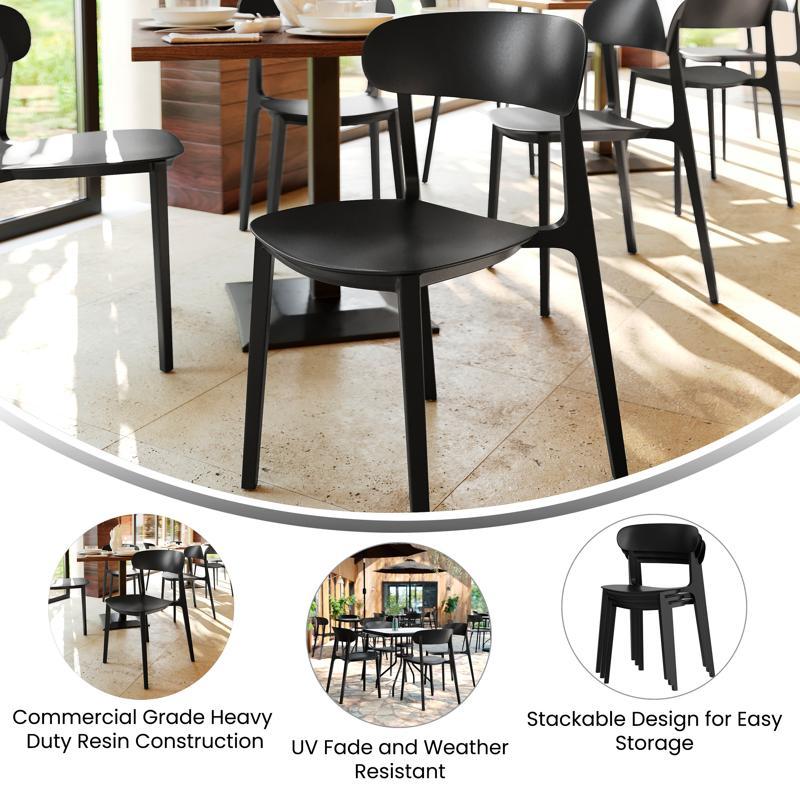 Flash Furniture Dover Indoor-Outdoor Stacking Patio Chair With Curved Backrest Commercial All-Weather Resin Chair In Black