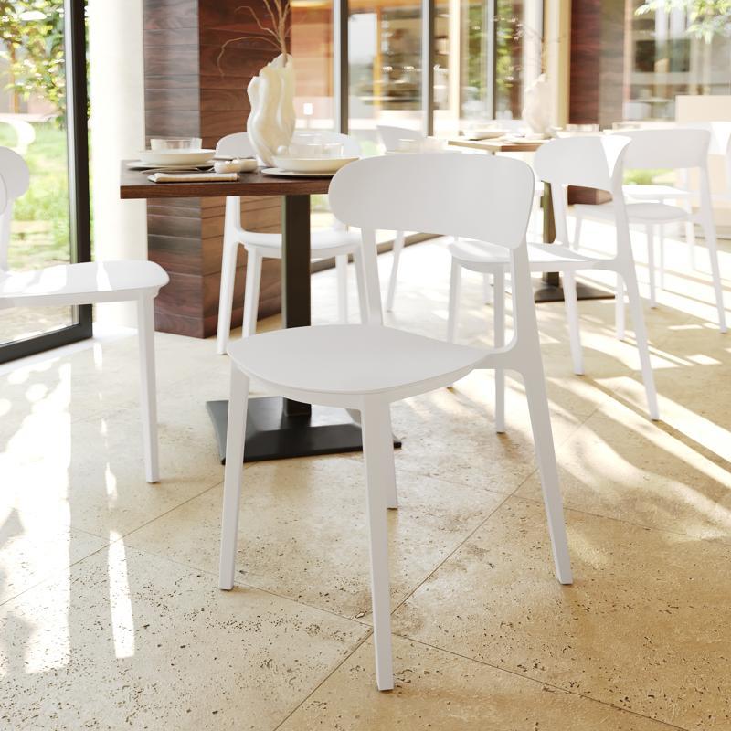 flash furniture Dover Indoor-Outdoor Stacking Patio Chair with Curved Backrest Commercial All-Weather Resin Chair in White