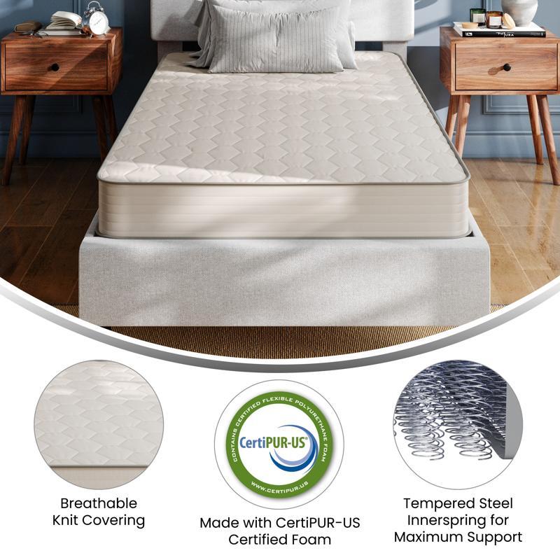 Flash Furniture Dream 6 Inch Hybrid Mattress Twin XL High Density Foam And Innerspring Mattress In A Box CertiPur-US Certified Foam