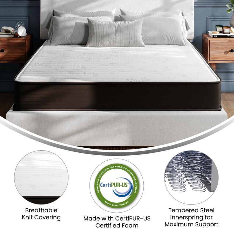 Flash Furniture Dream 8 Inch Hybrid Mattress Full Size High Density Foam And Innerspring Mattress In A Box CertiPur-US Certified Foam
