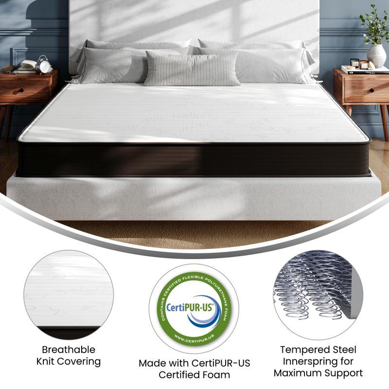 Flash Furniture Dream 8 Inch Hybrid Mattress King Size High Density Foam And Innerspring Mattress In A Box CertiPur-US Certified Foam