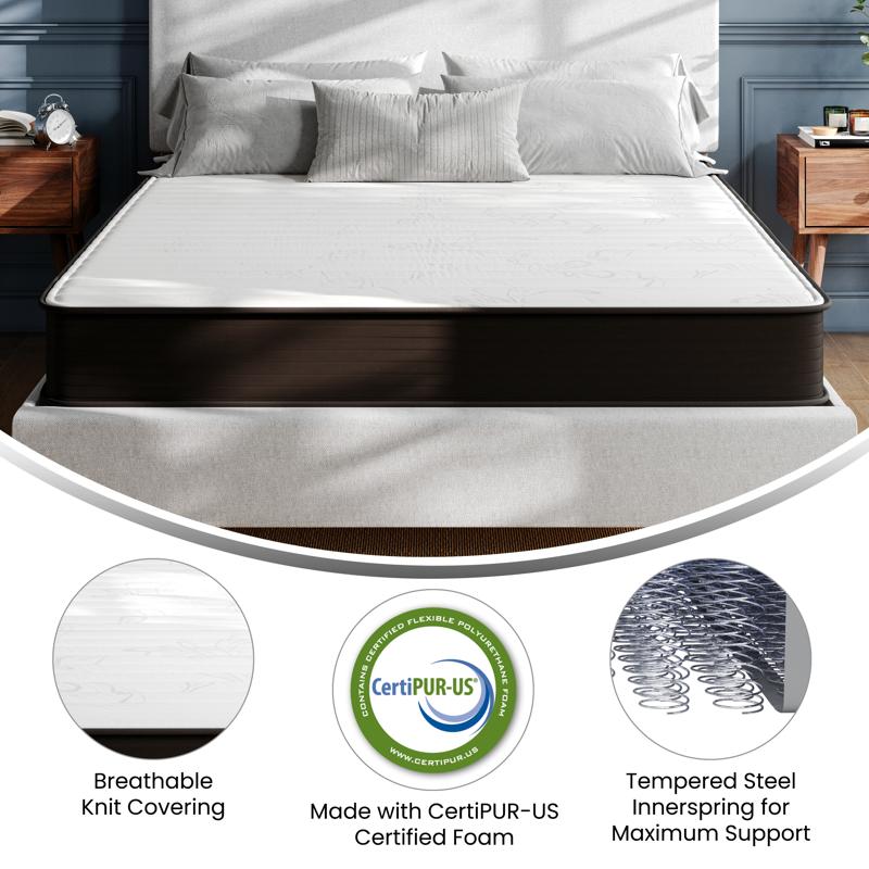 Flash Furniture Dream 8 Inch Hybrid Mattress Queen Size High Density Foam And Innerspring Mattress In A Box CertiPur-US Certified Foam