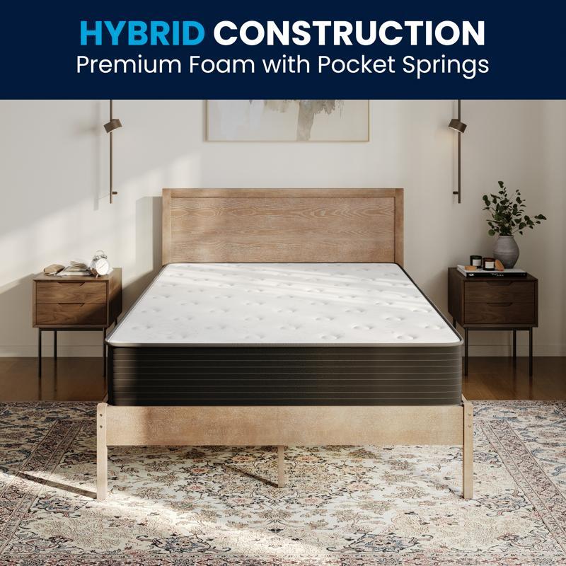 flash furniture Dream Cooling Gel 10 Inch CertiPUR-US Certified Foam and Pocket Spring Hybrid Mattress Full Mattress in a Box