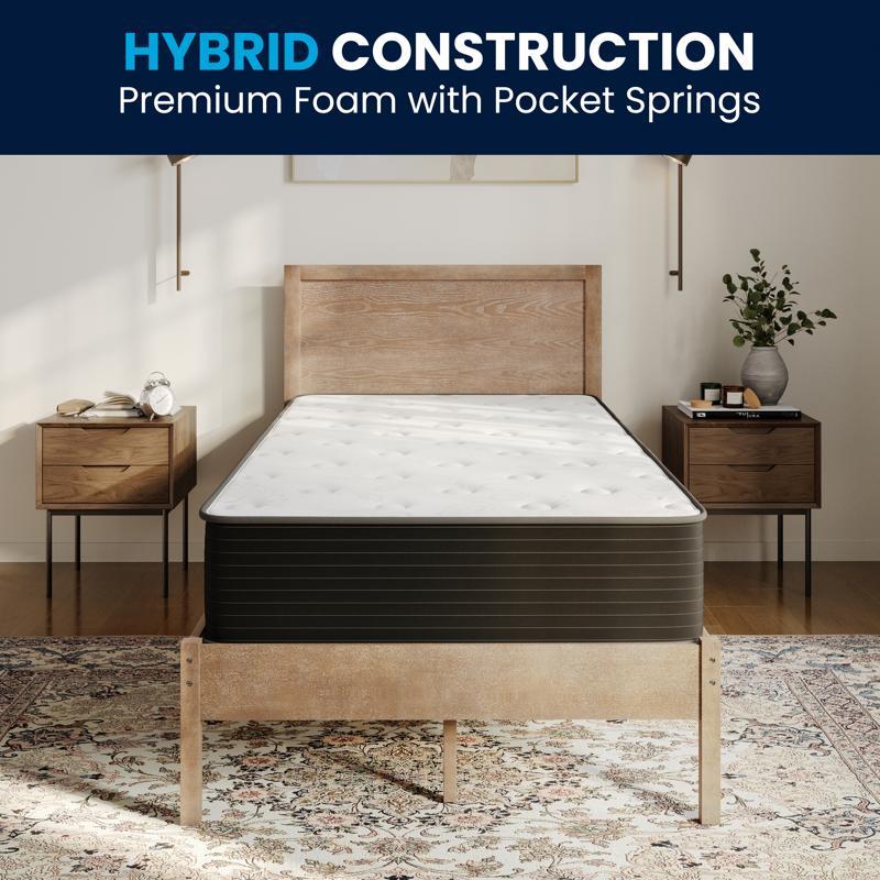 flash furniture Dream Cooling Gel 10 Inch CertiPUR-US Certified Foam and Pocket Spring Hybrid Mattress Twin Mattress in a Box