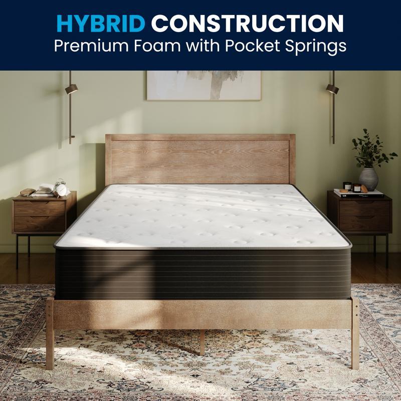 flash furniture Dream Cooling Gel 12 Inch CertiPUR-US Certified Foam and Pocket Spring Hybrid Mattress Queen Mattress in a Box