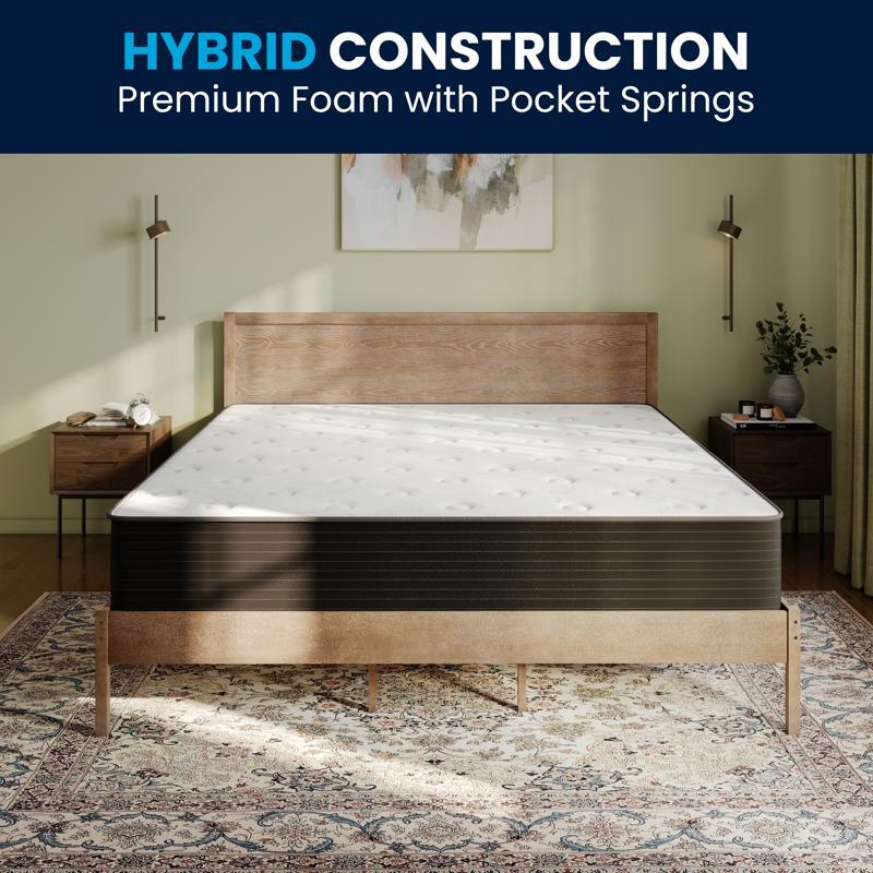 flash furniture Dream Cooling Gel 12 Inch CertiPUR-US Certified Foam and Pocket Spring Hybrid Mattress King Mattress in a Box