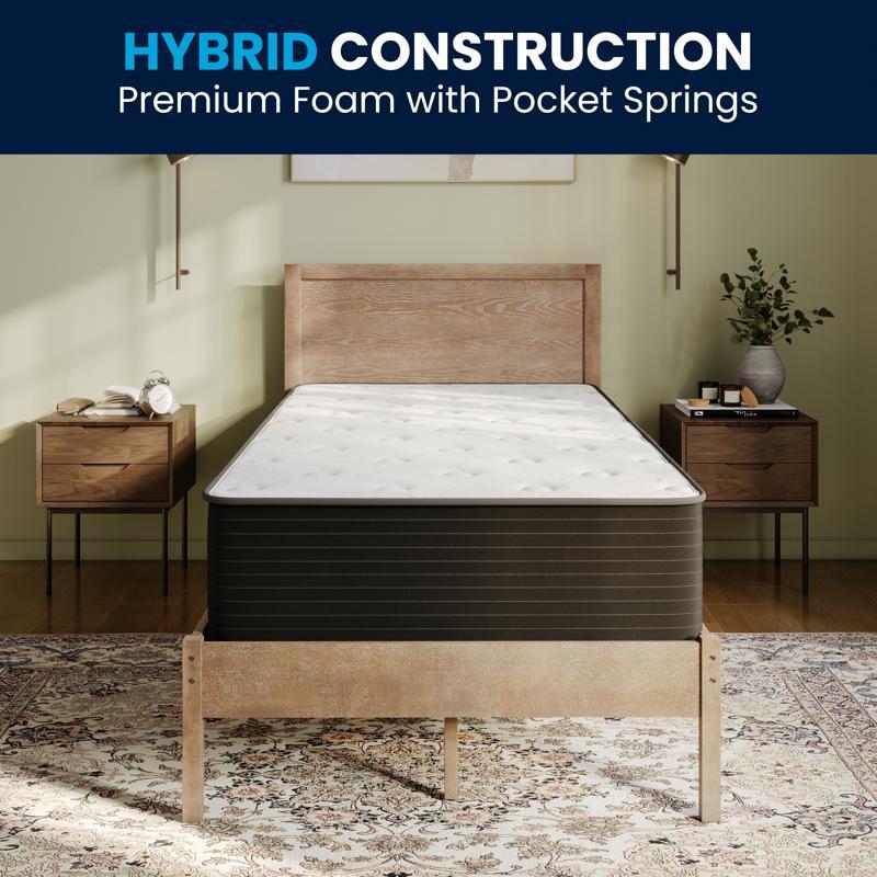 flash furniture Dream Cooling Gel 12 Inch CertiPUR-US Certified Foam and Pocket Spring Hybrid Mattress Twin Mattress in a Box