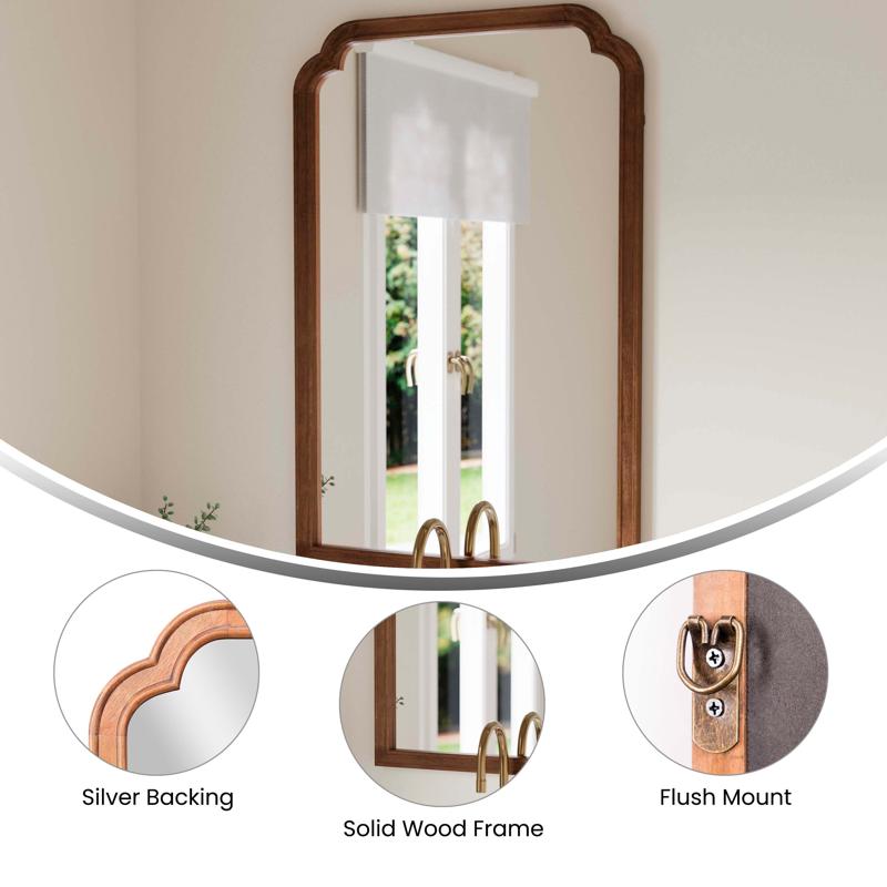 Flash Furniture Efie 36" X 24" Large Accent Wall Mirror With Solid Wood Frame For Bathroom Entryway Dining Room & Living Room In Rustic Brown