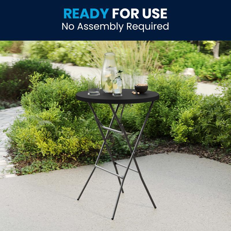 flash furniture Elon Commercial Grade 2.6-Foot Round Black Indoor/Outdoor Plastic Bar Height Folding Table