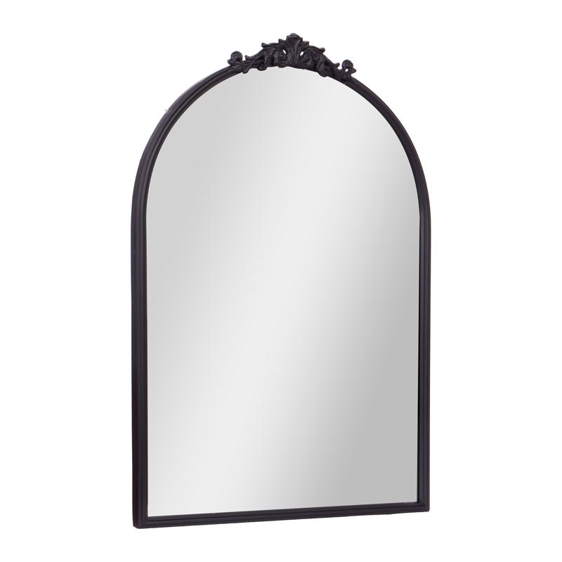 Flash Furniture Esme 35" X 24" Traditional Arched Wall Mirror With Baroque Detail - Large Accent Mirror For Bathroom Entryway Dining Room & Living Room In Black
