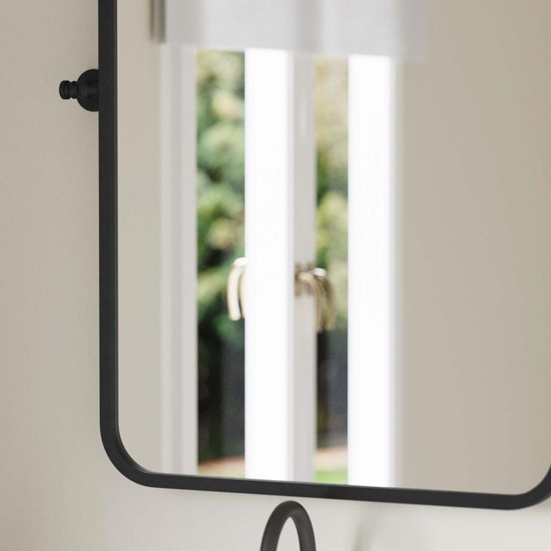 Flash Furniture Finlay 35" X 27" Metal Pivot Wall Mirror - Large Accent Vanity Mirror For Bathroom In Black