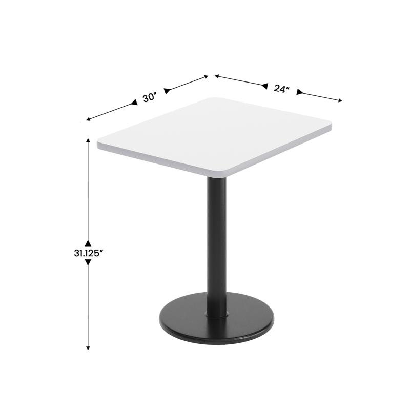 Flash Furniture Graniss 24'' X 30'' White Rectangular Laminate Table Top With Black 18" Round Table Height Base