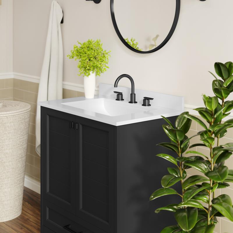 Flash Furniture Haven 30" Bathroom Vanity With Sink Storage Cabinet With Black Hardware Soft Close Doors And Bottom Drawer Carrara Marble Finish Countertop Black