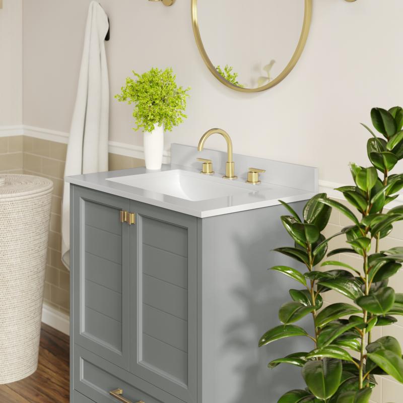 Flash Furniture Haven 30" Bathroom Vanity With Sink Storage Cabinet With Gold Hardware Soft Close Doors And Bottom Drawer Carrara Marble Finish Countertop Gray
