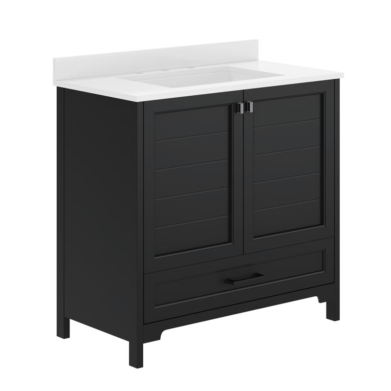 Flash Furniture Haven 36" Bathroom Vanity With Sink Storage Cabinet With Black Hardware Soft Close Doors And Bottom Drawer Carrara Marble Finish Countertop Black