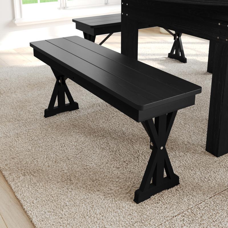 Flash Furniture HERCULES 40" X 12" Black Wash Commercial Antique Solid Pine Farmhouse Folding Bench With Foldable Locking X-Legs