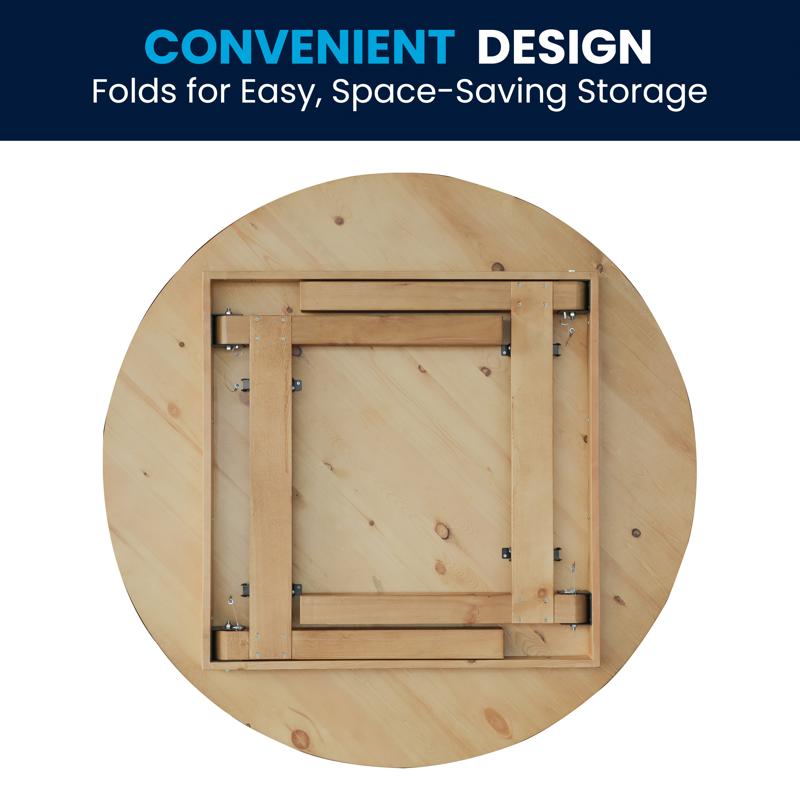 Flash Furniture HERCULES 60" Round Light Natural Commercial Farmhouse Folding Table Antique Rustic Solid Pine Dining Room Table With Foldable Locking Legs
