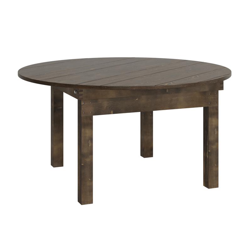 Flash Furniture HERCULES 60" Round Mahogany Commercial Farmhouse Folding Table Antique Rustic Solid Pine Dining Room Table With Foldable Locking Legs