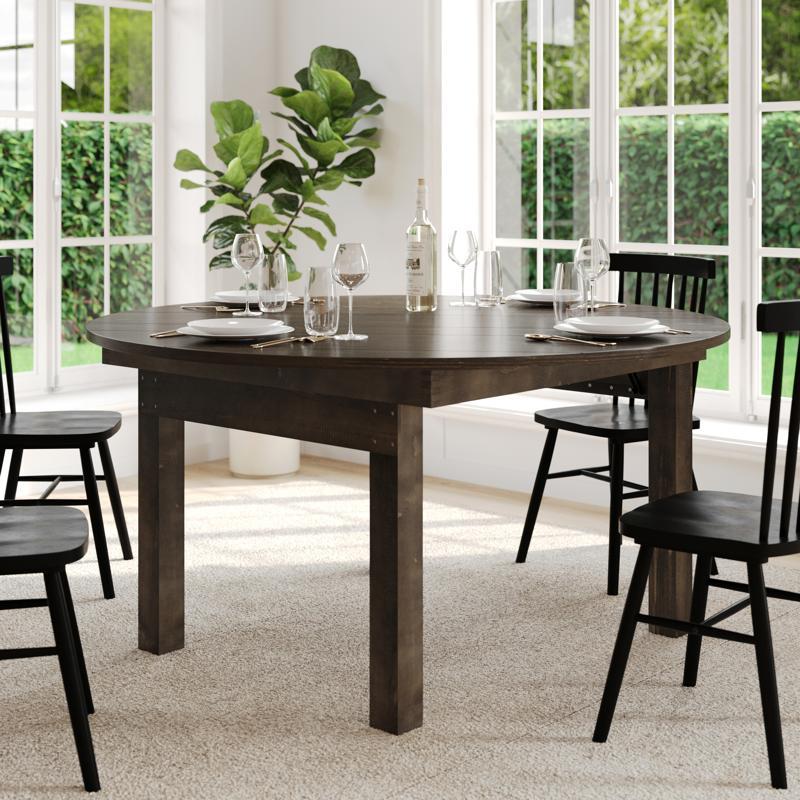 flash furniture HERCULES 60" Round Mahogany Commercial Farmhouse Folding Table Antique Rustic Solid Pine Dining Room Table with Foldable Locking Legs