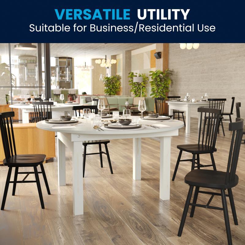 Flash Furniture HERCULES 60" Round White Commercial Farmhouse Folding Table Antique Rustic Solid Pine Dining Room Table With Foldable Locking Legs