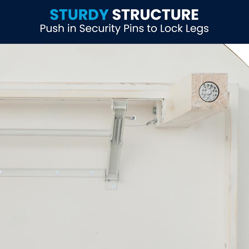 Flash Furniture HERCULES 60" Round White Commercial Farmhouse Folding Table Antique Rustic Solid Pine Dining Room Table With Foldable Locking Legs