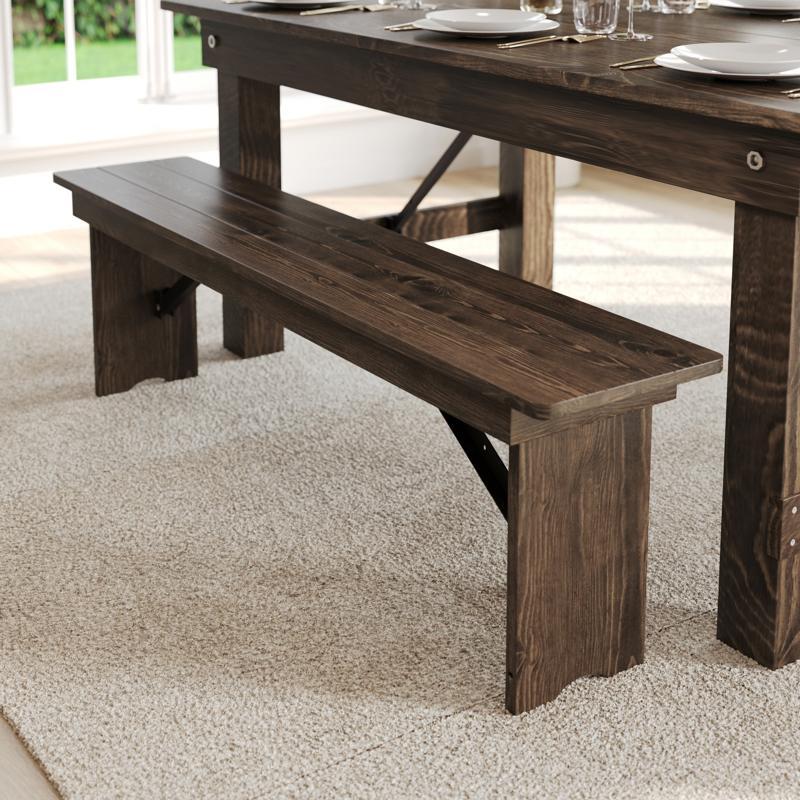 Flash Furniture HERCULES 60" X 12" Antique Rustic Commercial Antique Solid Pine Farmhouse Folding Bench With Foldable Locking Legs