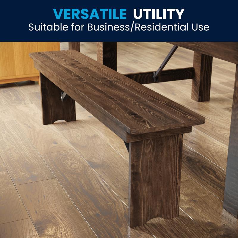 Flash Furniture HERCULES 60" X 12" Antique Rustic Commercial Antique Solid Pine Farmhouse Folding Bench With Foldable Locking Legs