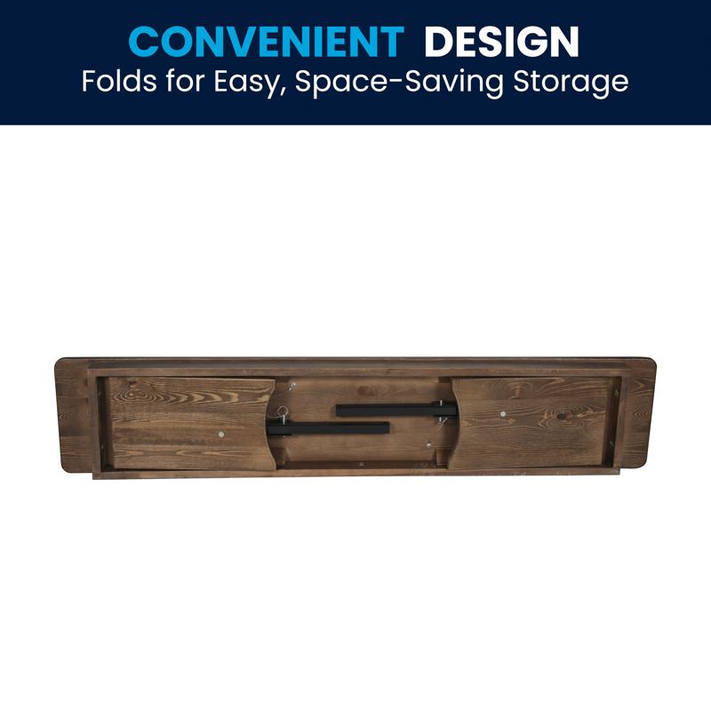 Flash Furniture HERCULES 60" X 12" Antique Rustic Commercial Antique Solid Pine Farmhouse Folding Bench With Foldable Locking Legs