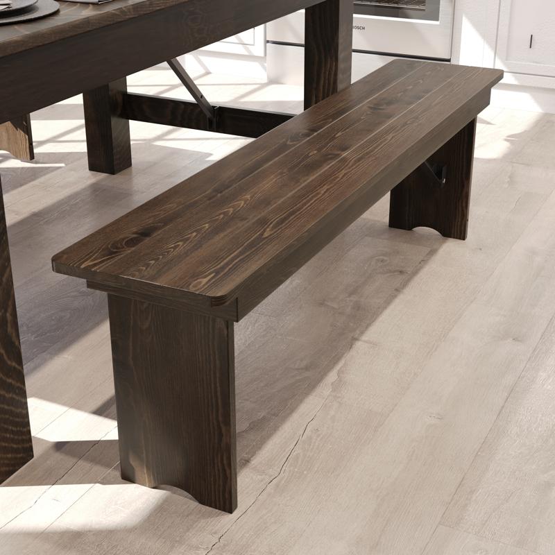 flash furniture HERCULES 60" x 12" Antique Rustic Commercial Antique Solid Pine Farmhouse Folding Bench with Foldable Locking Legs