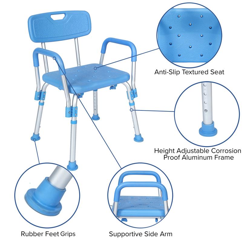Flash Furniture HERCULES Adjustable Bath & Shower Chair With Height-Adjust Frame Depth-Adjust Back And 300 Lbs. Static Weight Capacity In Blue