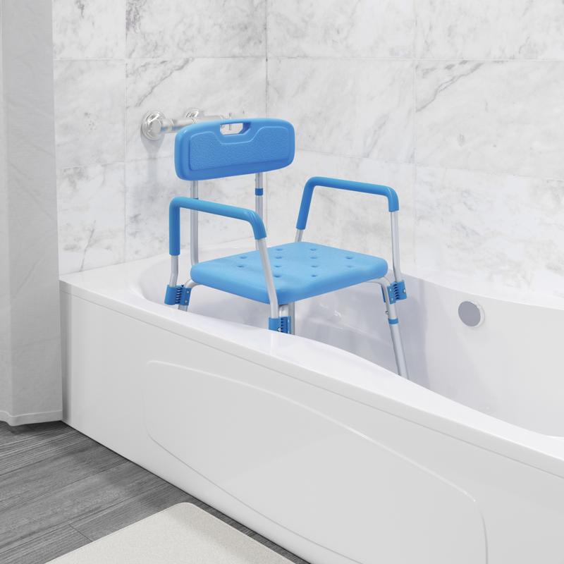 flash furniture HERCULES Adjustable Bath & Shower Chair with Height-Adjust Frame Depth-Adjust Back and 300 lbs. Static Weight Capacity in Blue