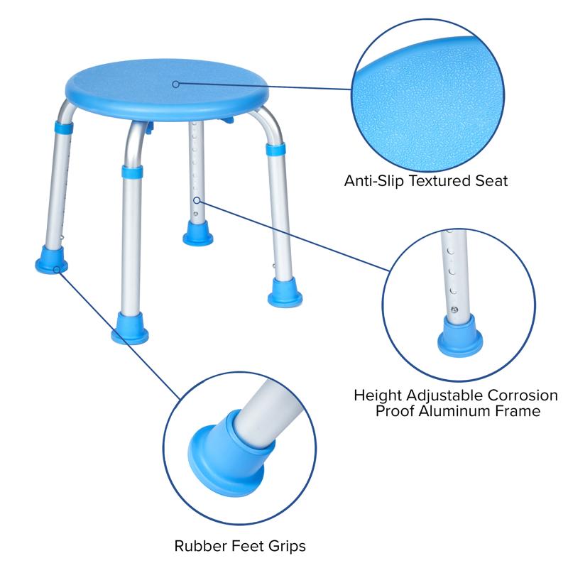 Flash Furniture HERCULES Adjustable Bath & Shower Stool With Height-Adjust Frame 300 Lbs. Static Weight Capacity And Tool-Free Assembly In Blue
