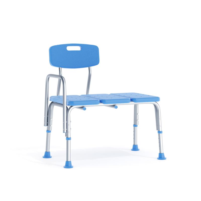 Flash Furniture HERCULES Adjustable Bath & Shower Transfer Bench With Height-Adjust Frame Supportive Back Side Arm 300 Lbs. Static Weight Capacity In Blue