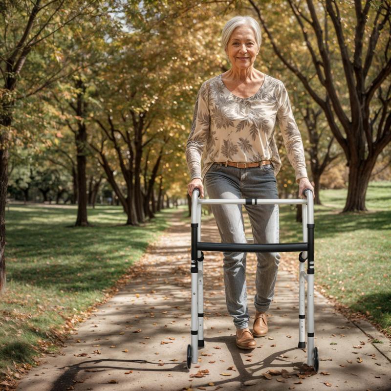 Flash Furniture HERCULES Bi-Level Folding Walker With Adjustable Height Interchangeable Wheels Or Feet Dual Frame Types And Lightweight Design In Gray