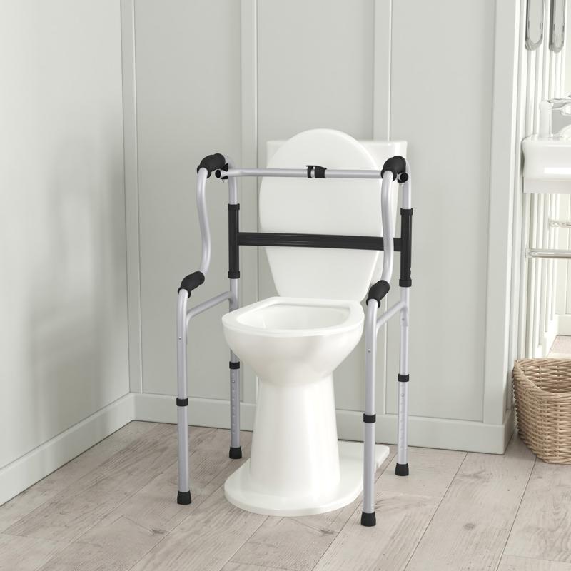 flash furniture HERCULES Bi-Level Folding Walker with Adjustable Height Interchangeable Wheels or Feet Dual Frame Types and Lightweight Design in Gray