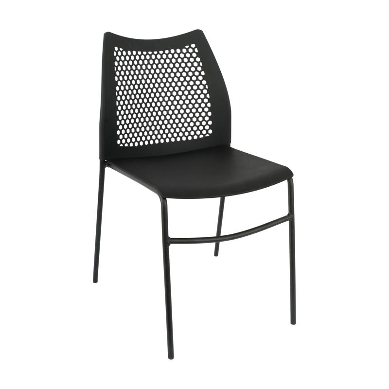 Flash Furniture HERCULES Black Stack Chair With Air-Vent Back Non-Sled Base And Black Powder Coated Metal Frame