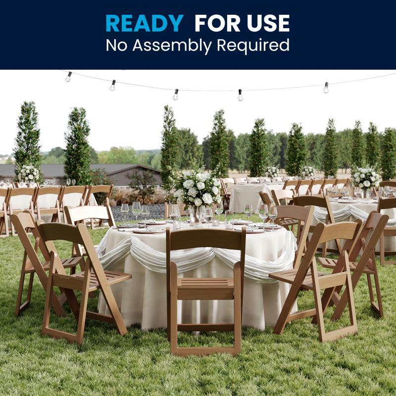 Flash Furniture HERCULES Commercial Chestnut Indoor/Outdoor Lightweight Wood Look Resin Folding Event Chair With Slatted Seat