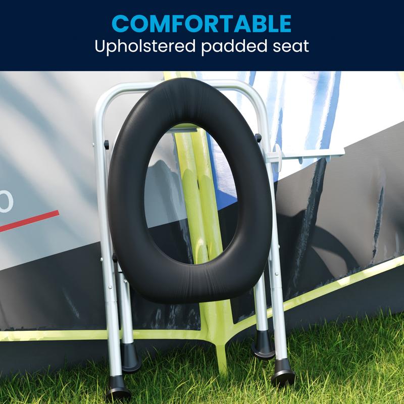 Flash Furniture HERCULES Folding Travel Toilet With Toilet Tissue Holder Cushioned Vinyl Seat And Stainless Steel Frame With Non-Slip Rubber Feet In Black