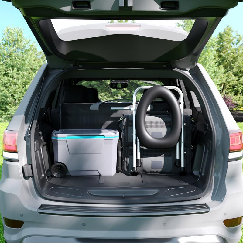 flash furniture HERCULES Folding Travel Toilet with Toilet Tissue Holder Cushioned Vinyl Seat and Stainless Steel Frame with Non-Slip Rubber Feet in Black