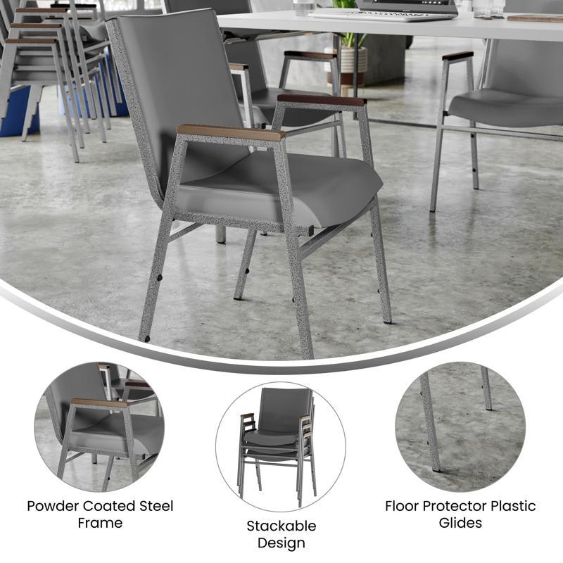 Flash Furniture HERCULES Heavy Duty Gray Vinyl Stack Chair With Arms