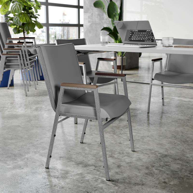 flash furniture HERCULES Heavy Duty Gray Vinyl Stack Chair with Arms