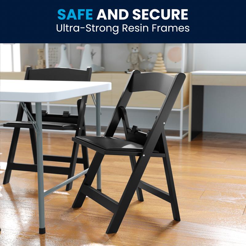 Flash Furniture HERCULES Kids Black Resin Folding Chair With Black Vinyl Padded Seat