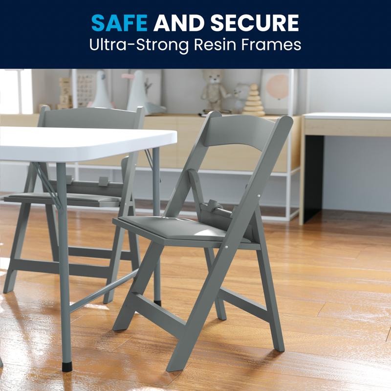 Flash Furniture HERCULES Kids Gray Resin Folding Chair With White Gray Padded Seat