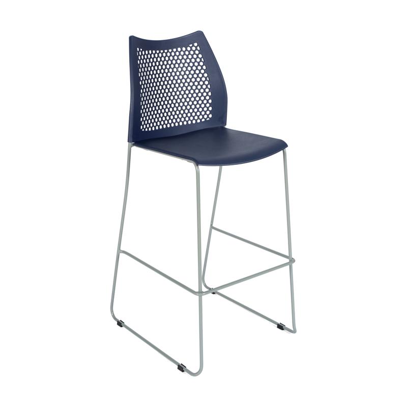 Flash Furniture HERCULES Navy Stack Bar Stool With Air-Vent Back And Gray Powder Coated Sled Base