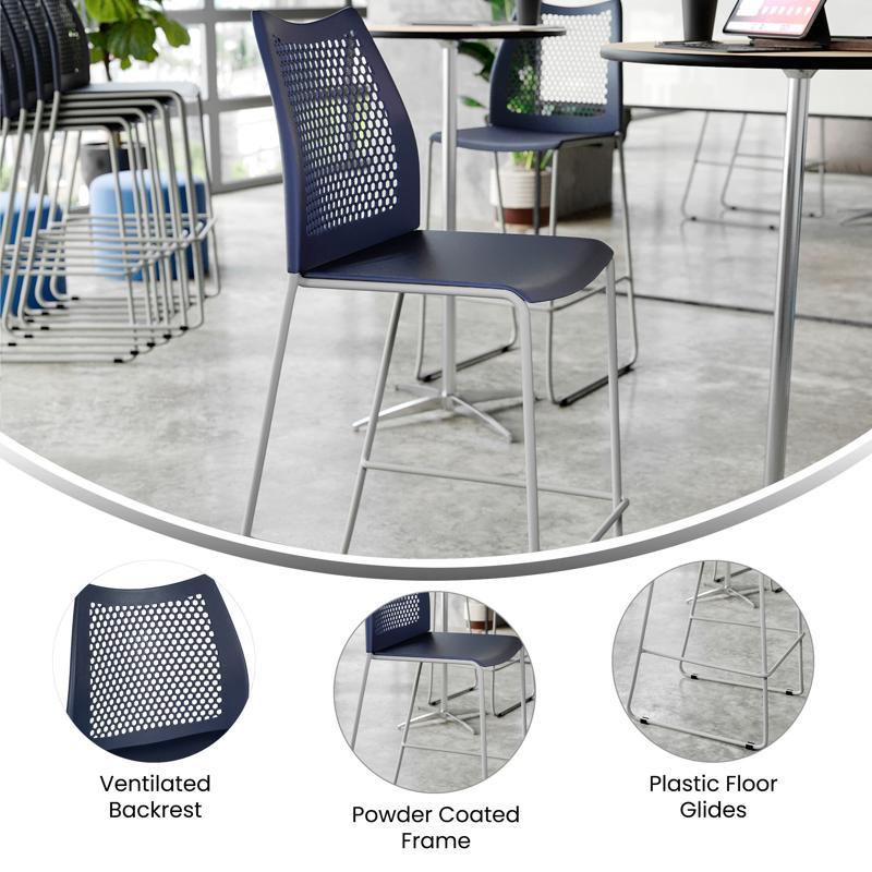 Flash Furniture HERCULES Navy Stack Bar Stool With Air-Vent Back And Gray Powder Coated Sled Base