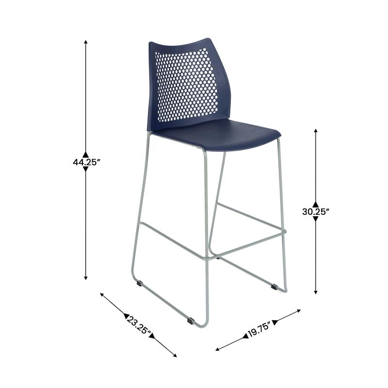 Flash Furniture HERCULES Navy Stack Bar Stool With Air-Vent Back And Gray Powder Coated Sled Base