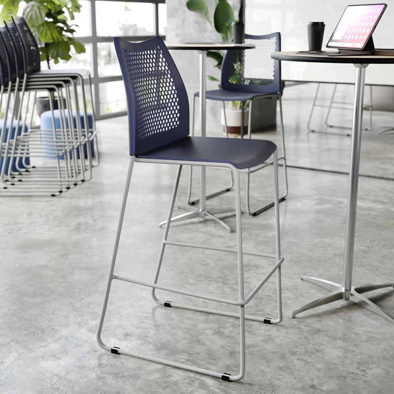 flash furniture HERCULES Navy Stack Bar Stool with Air-Vent Back and Gray Powder Coated Sled Base